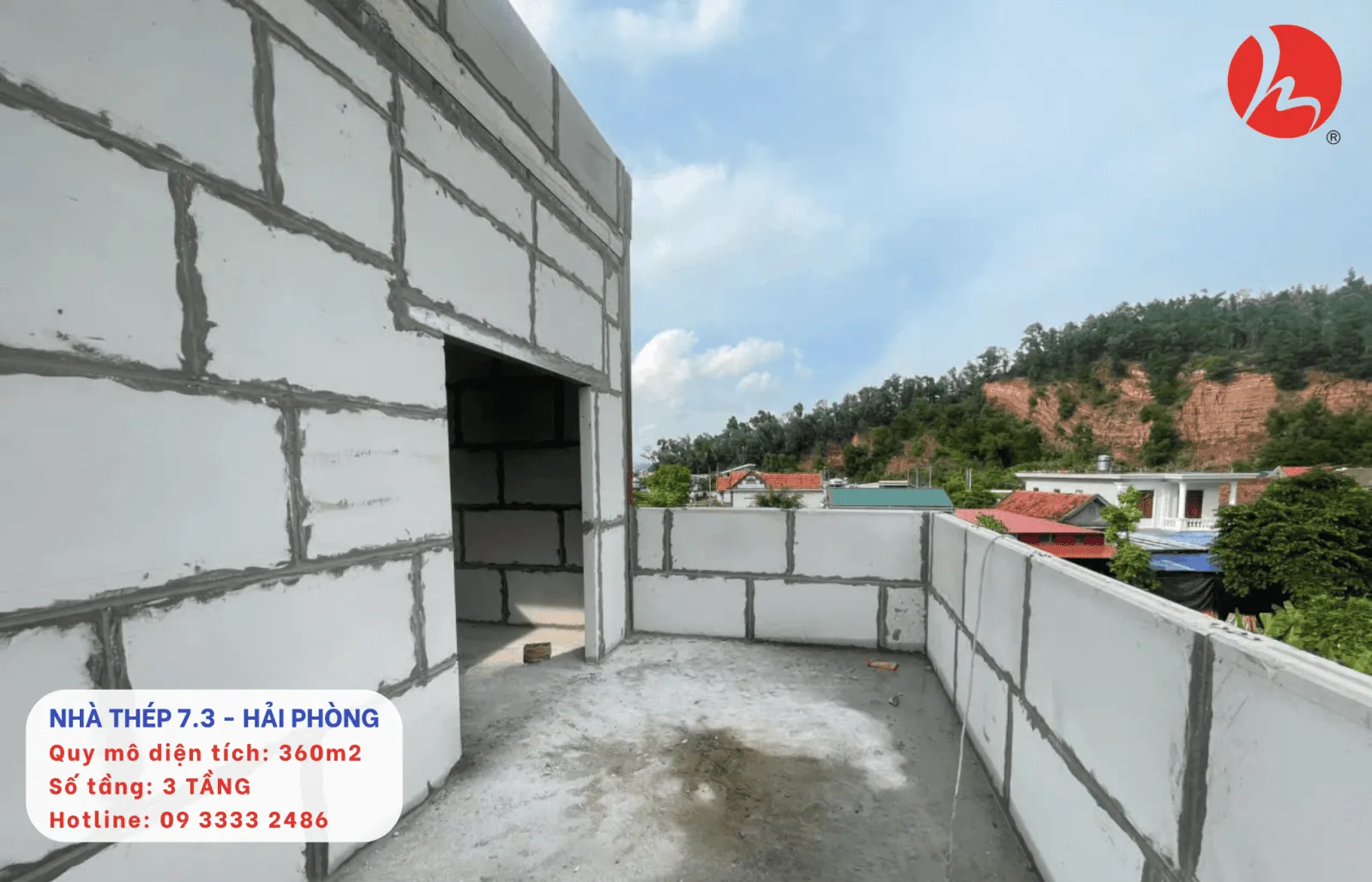 Ban công tầng 3 sau khi hoàn thiện tường bê tông nhẹ