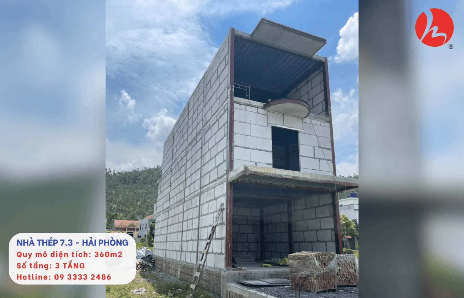 Công trình sau khi hoàn thiện hệ tường bê tông nhẹ toàn bộ 3 tầng