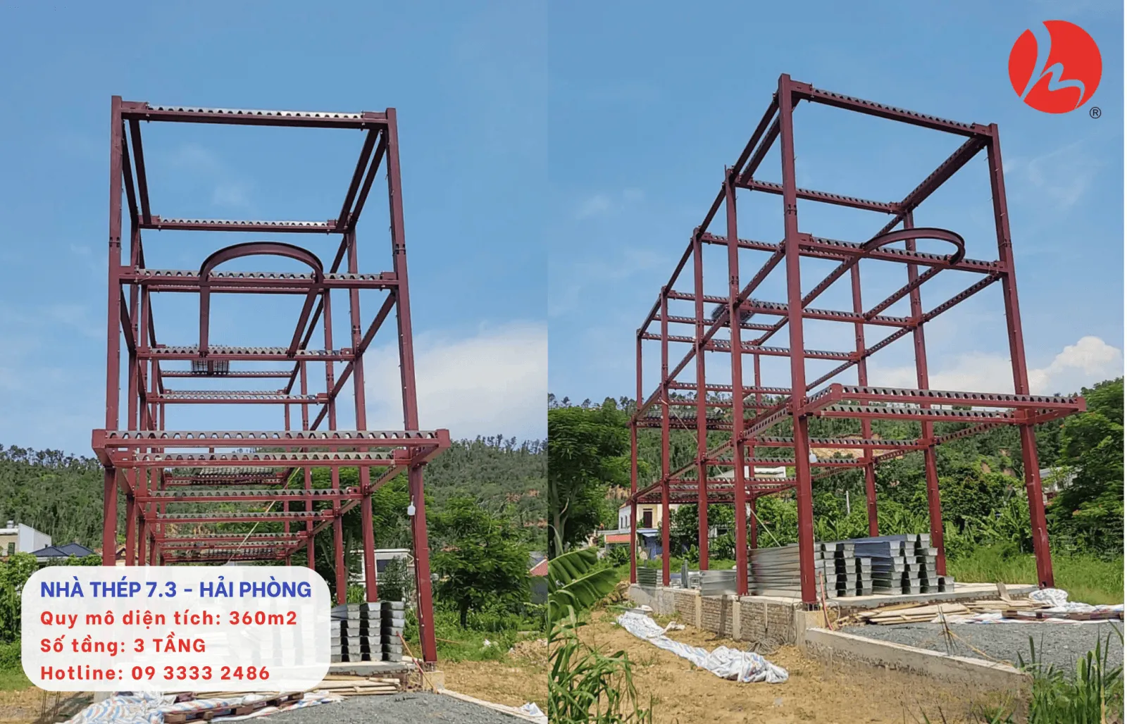 Khung nhà thép tiền chế 3 tầng tại Hải Phòng – giai đoạn dựng kết cấu chính