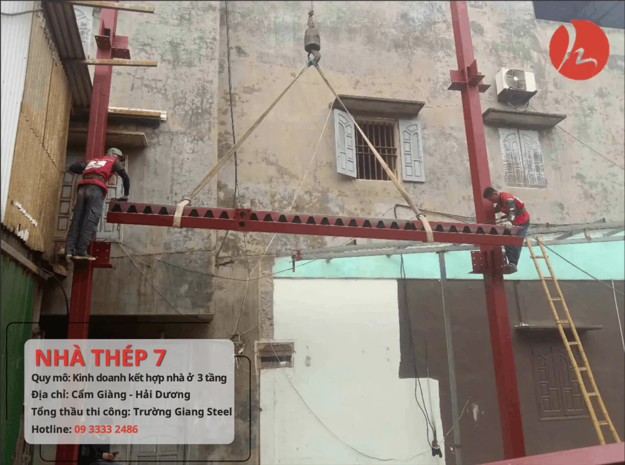 Quá trình lắp dựng hệ khung thép nhà thép 7 tại công trình Hải Dương