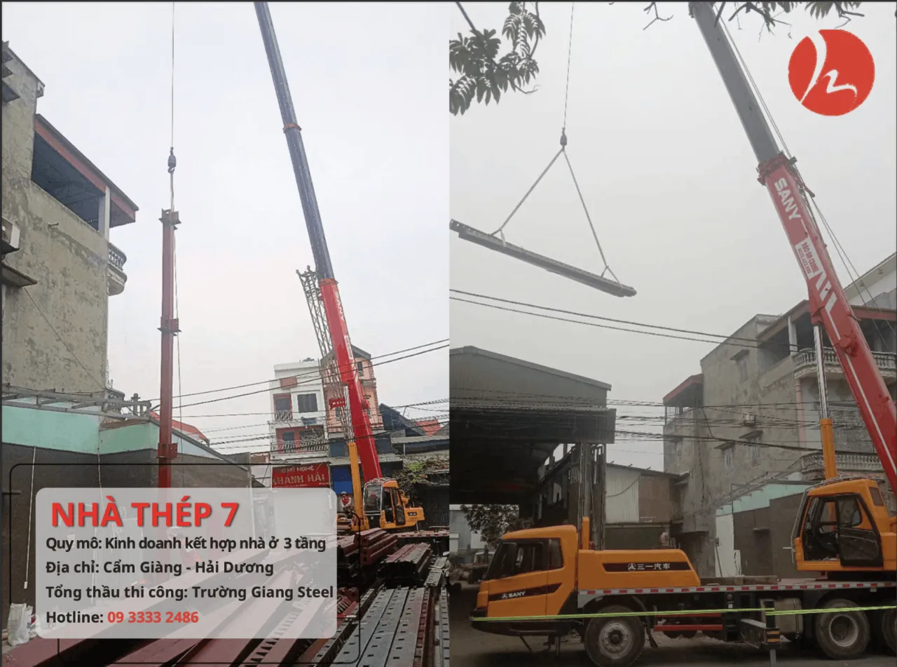 Quá trình lắp dựng hệ khung thép nhà thép 7 tại công trình Hải Dương
