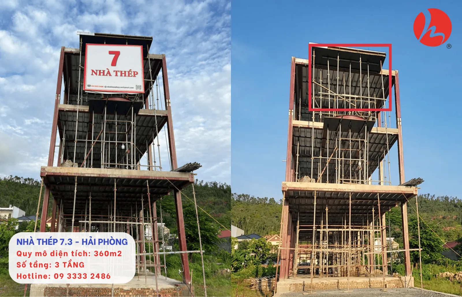 Toàn cảnh công trình Nhà thép 7.3 – Hải Phòng sau khi hoàn thiện kết cấu khung thép