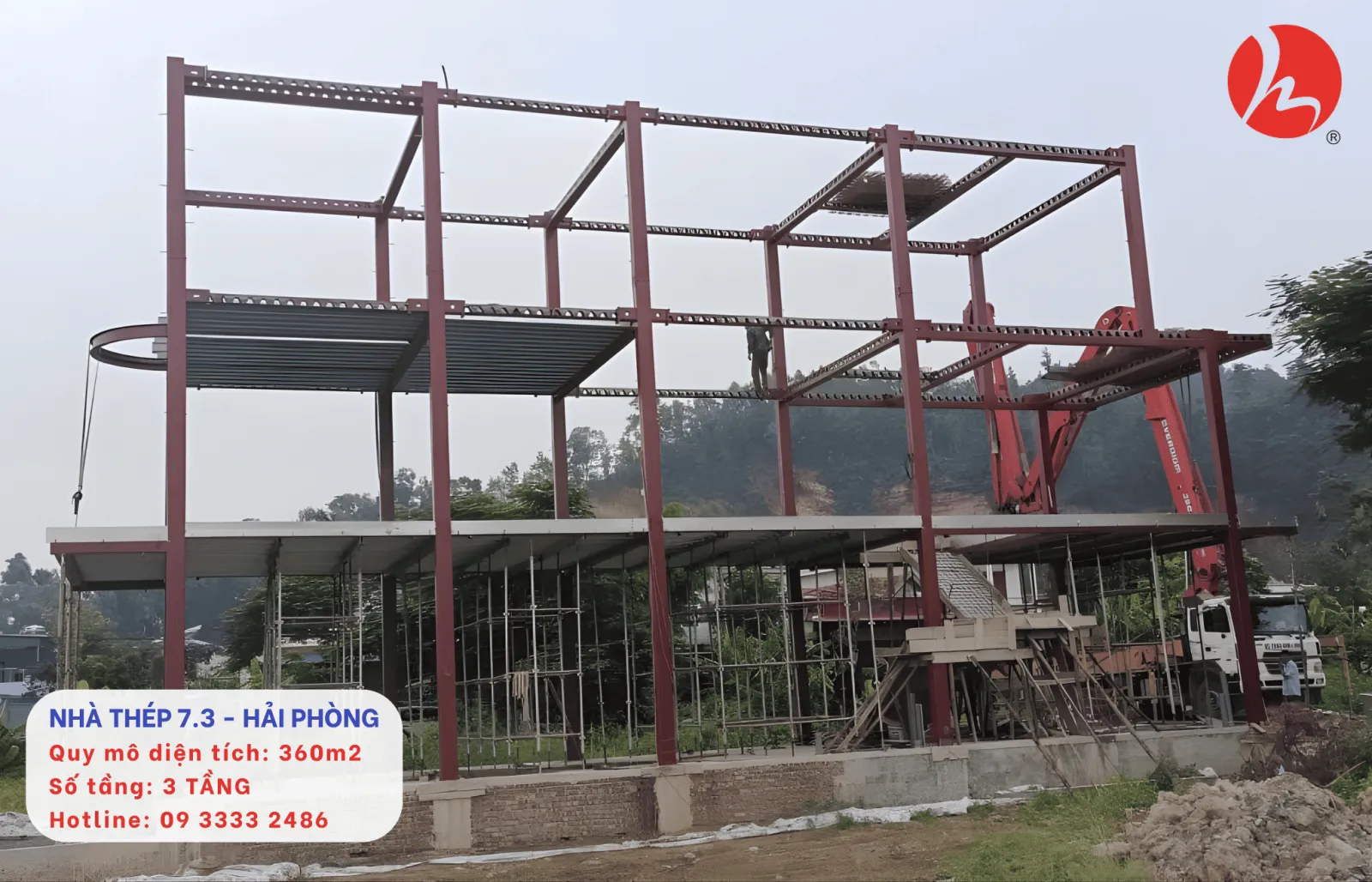 Công trình Nhà thép 7.3 đang trong quá trình hoàn thiện khung
